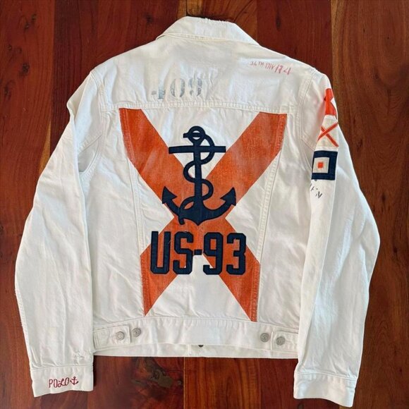 Polo Ralph Lauren US-93 Anchor 5TH Navy Yard Denim Trucker Jacket MED EUC RARE